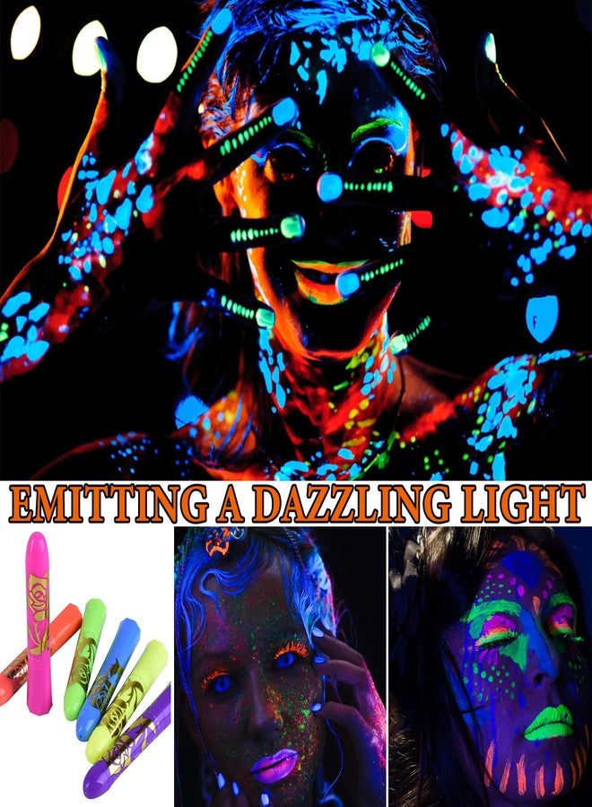 BKPPLZP 6 Pcs Glow in the Dark Face Body Paint,Blacklight Neon Face & Body Paints,Easily Cleanable Paint Set Neon Makeup Glow in the Dark Party Supplies A - Image 2
